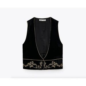 Zara Black and Gold Trim Velvet Waistcoat/Vest